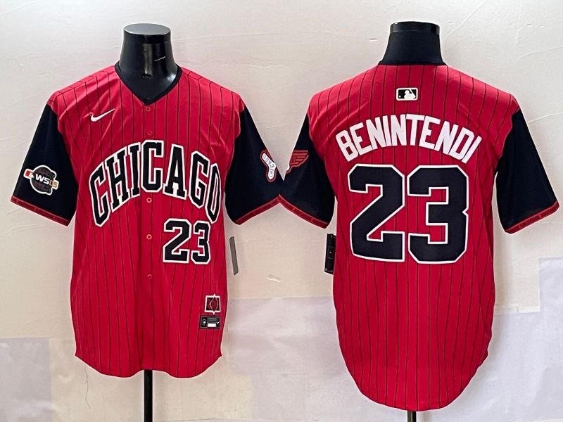 Men Chicago White Sox #23 Benintendi Red Stripe Joint Name Nike 2025 MLB Jersey style 21